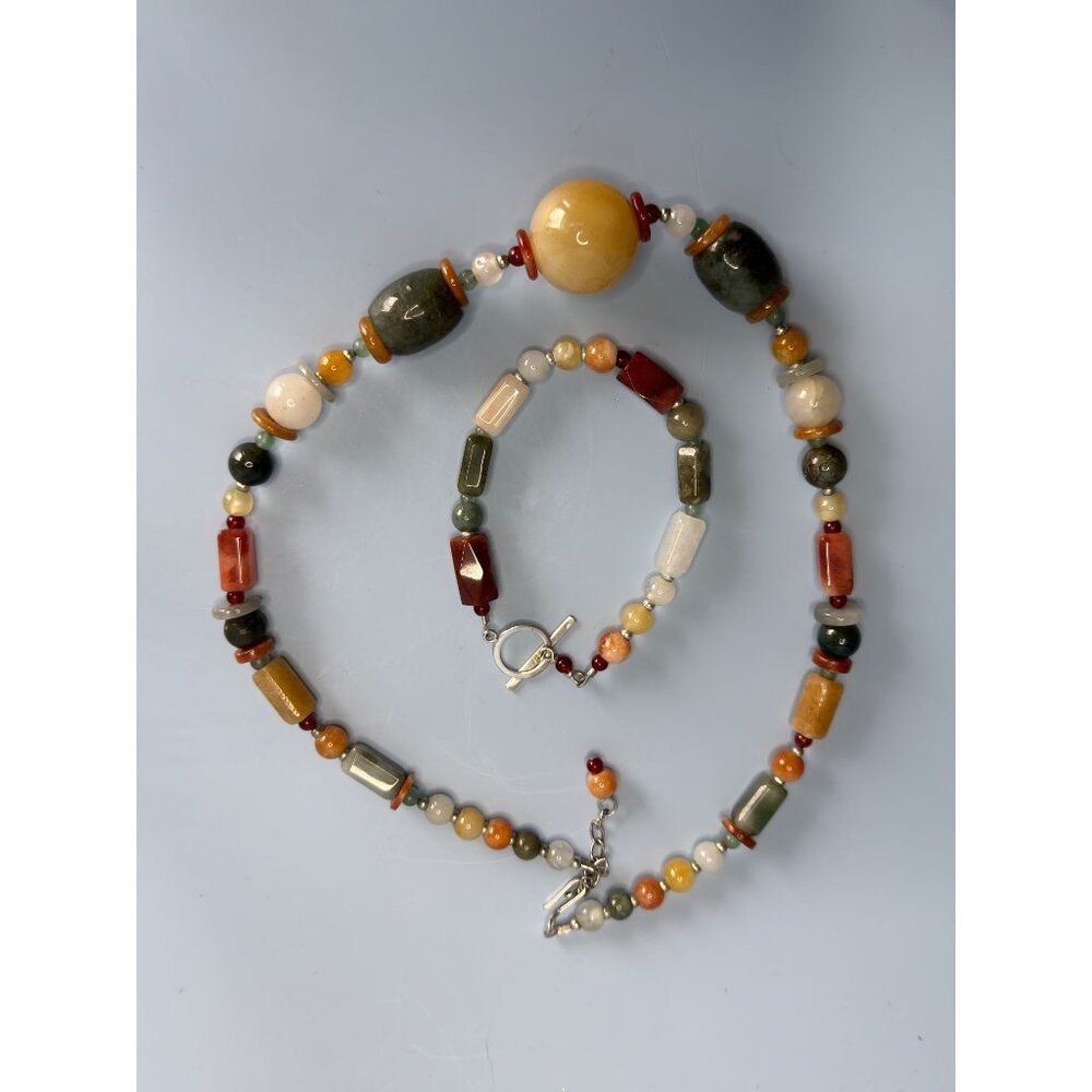 Beggar Beads Sterling Silver Necklace & Bracelet Set Semi-Precious Stones - Picture 4 of 8